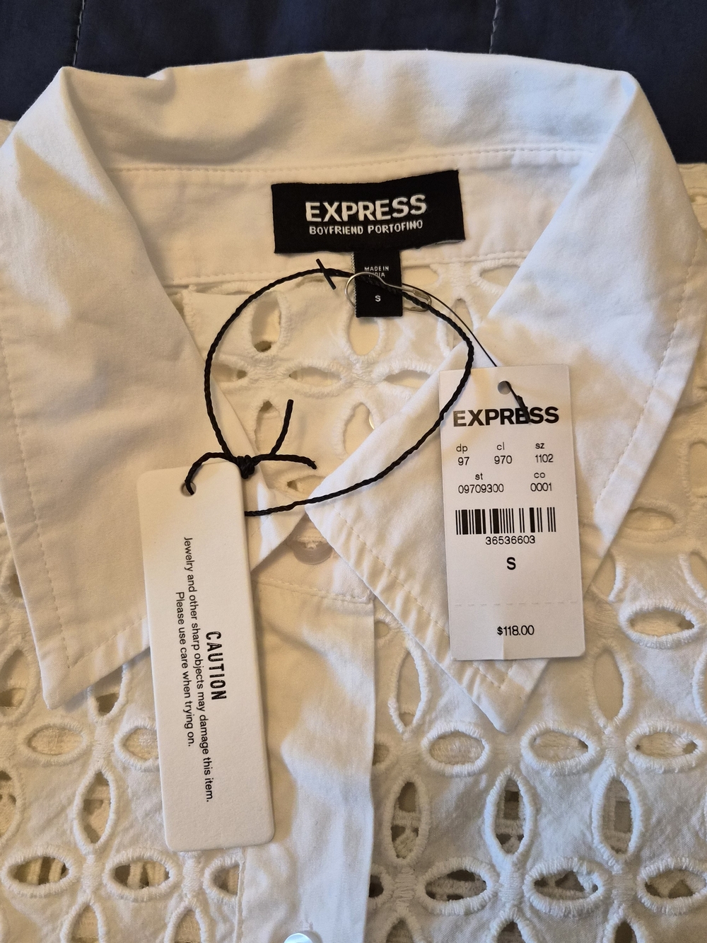 Express White Eyelet Cotton Button-Up Shirt - Women - Picture 10 of 11